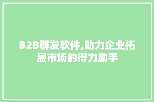 B2B群发软件,助力企业拓展市场的得力助手