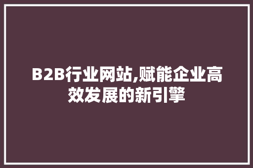 B2B行业网站,赋能企业高效发展的新引擎