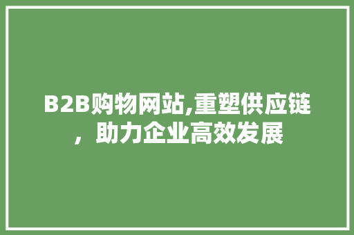B2B购物网站,重塑供应链，助力企业高效发展 B2B购物网站,重塑供应链，助力企业高效发展 百度SEO