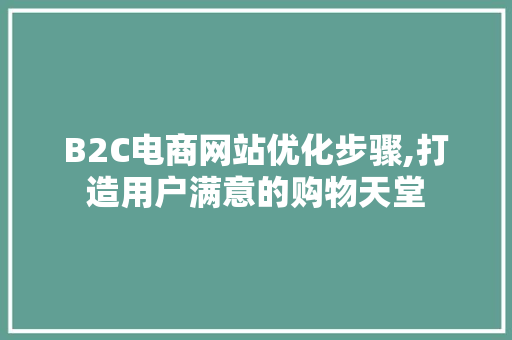 B2C电商网站优化步骤,打造用户满意的购物天堂