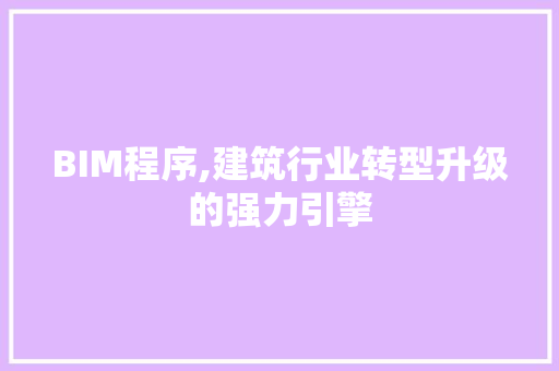 BIM程序,建筑行业转型升级的强力引擎