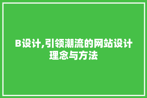 B设计,引领潮流的网站设计理念与方法