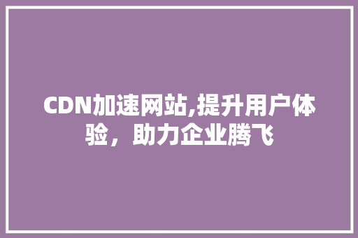 CDN加速网站,提升用户体验，助力企业腾飞