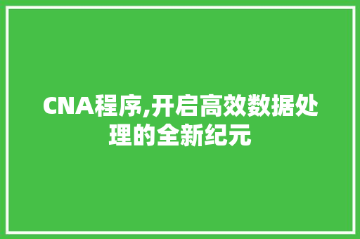 CNA程序,开启高效数据处理的全新纪元 CNA程序,开启高效数据处理的全新纪元 神马SEO