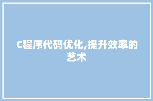 C程序代码优化,提升效率的艺术