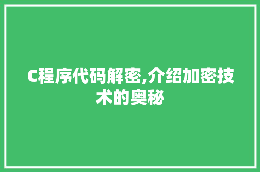 C程序代码解密,介绍加密技术的奥秘