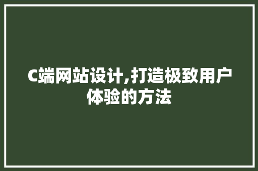 C端网站设计,打造极致用户体验的方法