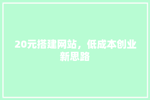 20元搭建网站，低成本创业新思路