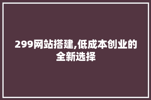 299网站搭建,低成本创业的全新选择