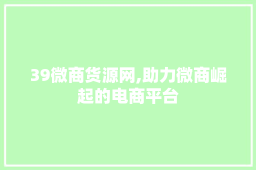 39微商货源网,助力微商崛起的电商平台
