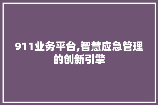 911业务平台,智慧应急管理的创新引擎