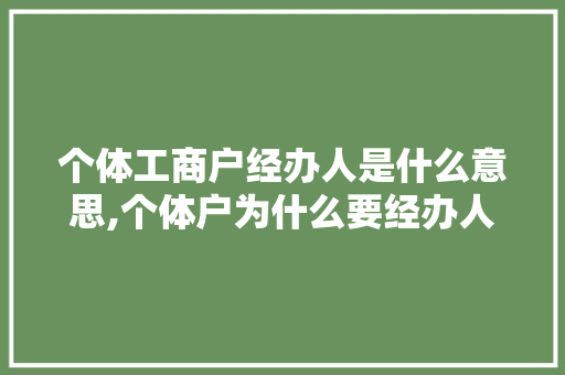 个体工商户经办人是什么意思,个体户为什么要经办人签字。 个体工商户经办人是什么意思,个体户为什么要经办人签字。 神马SEO