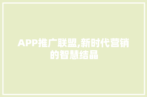 APP推广联盟,新时代营销的智慧结晶