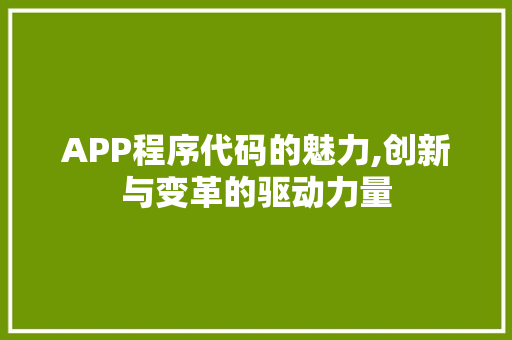 APP程序代码的魅力,创新与变革的驱动力量