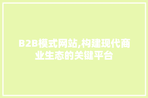 B2B模式网站,构建现代商业生态的关键平台