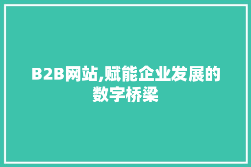 B2B网站,赋能企业发展的数字桥梁