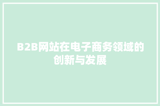 B2B网站在电子商务领域的创新与发展