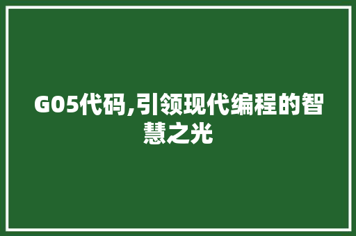 G05代码,引领现代编程的智慧之光 G05代码,引领现代编程的智慧之光 神马SEO