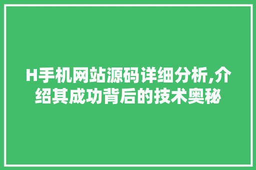 H手机网站源码详细分析,介绍其成功背后的技术奥秘