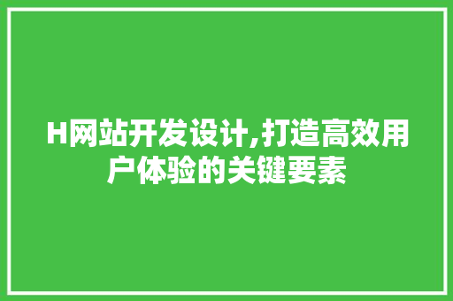 H网站开发设计,打造高效用户体验的关键要素