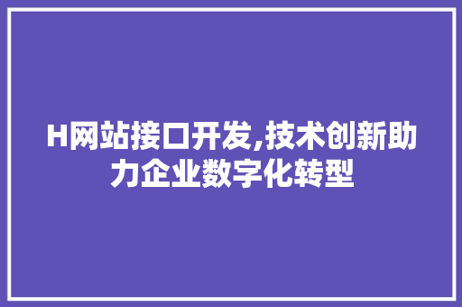H网站接口开发,技术创新助力企业数字化转型