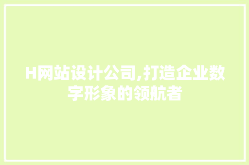 H网站设计公司,打造企业数字形象的领航者
