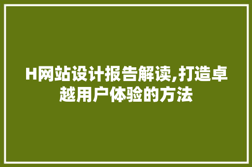 H网站设计报告解读,打造卓越用户体验的方法