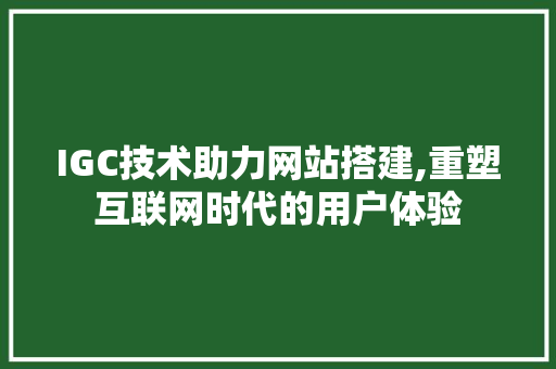 IGC技术助力网站搭建,重塑互联网时代的用户体验