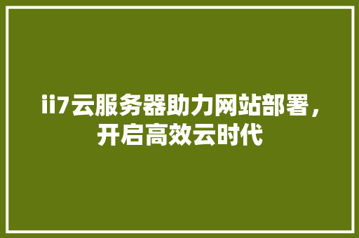 ii7云服务器助力网站部署，开启高效云时代 ii7云服务器助力网站部署，开启高效云时代 神马SEO