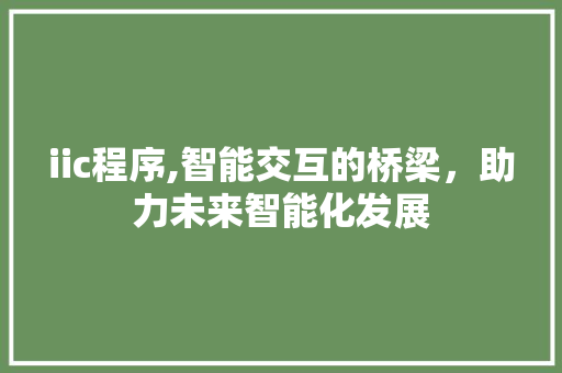 iic程序,智能交互的桥梁，助力未来智能化发展 iic程序,智能交互的桥梁，助力未来智能化发展 必应SEO