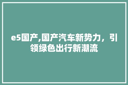 e5国产,国产汽车新势力，引领绿色出行新潮流