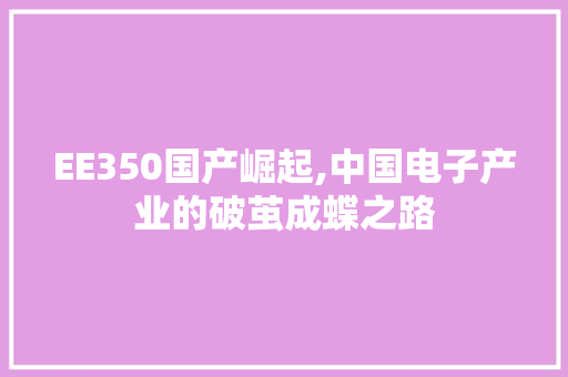 EE350国产崛起,中国电子产业的破茧成蝶之路
