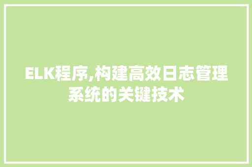 ELK程序,构建高效日志管理系统的关键技术