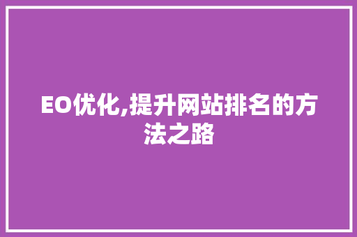 EO优化,提升网站排名的方法之路
