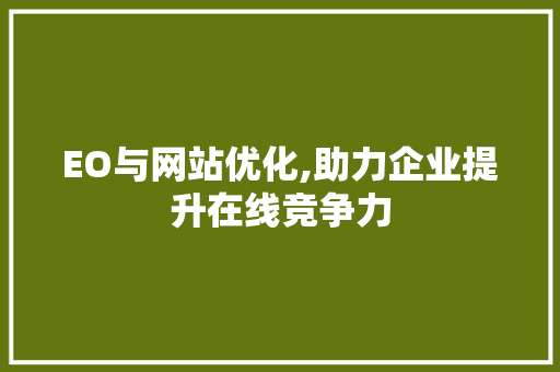 EO与网站优化,助力企业提升在线竞争力