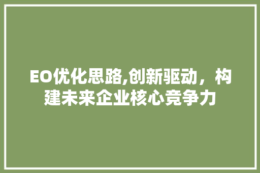 EO优化思路,创新驱动，构建未来企业核心竞争力