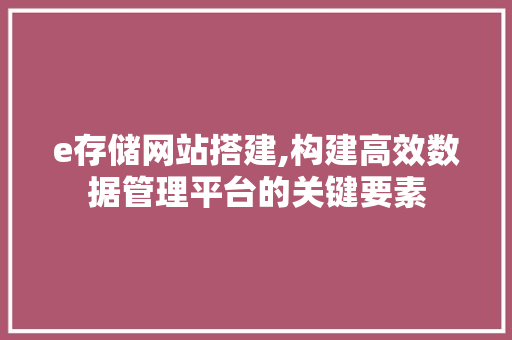 e存储网站搭建,构建高效数据管理平台的关键要素 e存储网站搭建,构建高效数据管理平台的关键要素 神马SEO