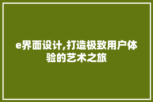 e界面设计,打造极致用户体验的艺术之旅