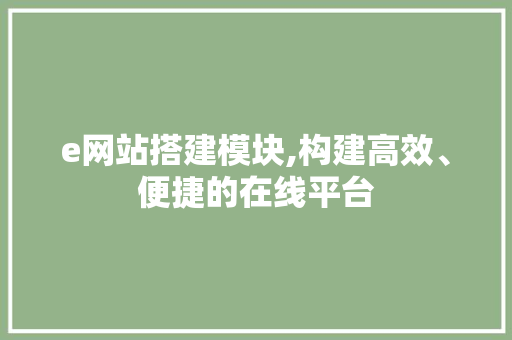 e网站搭建模块,构建高效、便捷的在线平台 e网站搭建模块,构建高效、便捷的在线平台 搜狗SEO