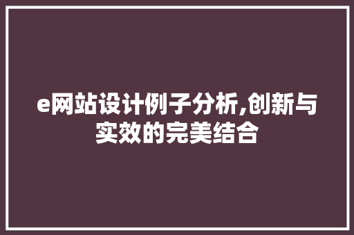e网站设计例子分析,创新与实效的完美结合