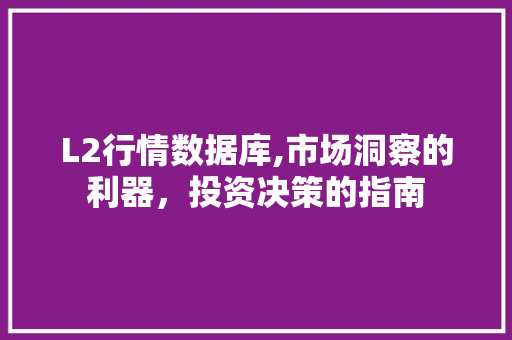 L2行情数据库,市场洞察的利器，投资决策的指南