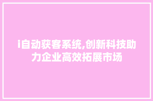 i自动获客系统,创新科技助力企业高效拓展市场