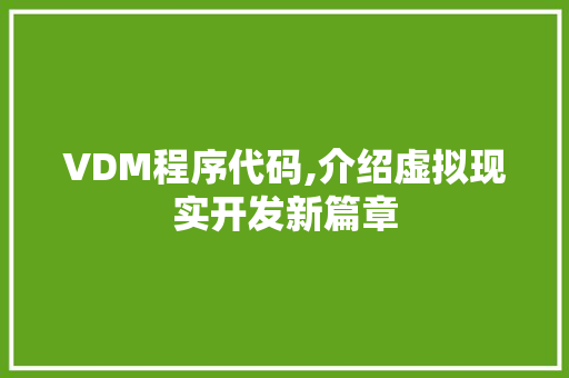 VDM程序代码,介绍虚拟现实开发新篇章