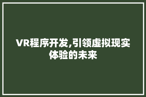 VR程序开发,引领虚拟现实体验的未来