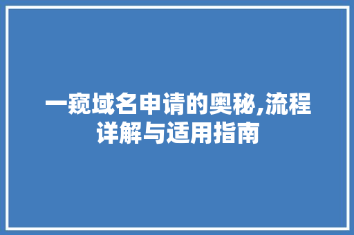 一窥域名申请的奥秘,流程详解与适用指南 一窥域名申请的奥秘,流程详解与适用指南 神马SEO