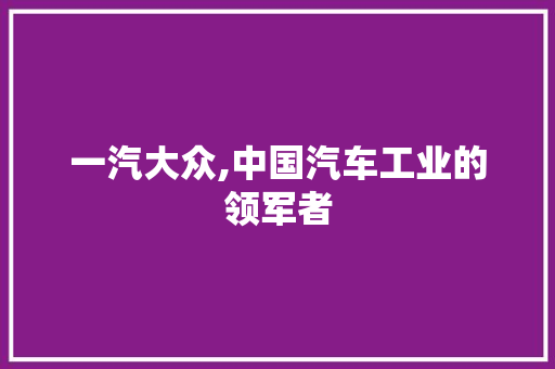 一汽大众,中国汽车工业的领军者