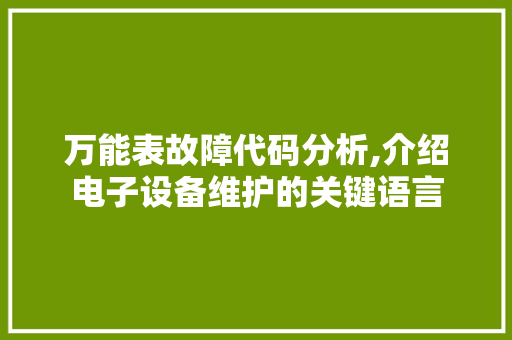 万能表故障代码分析,介绍电子设备维护的关键语言