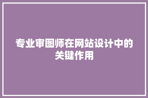 专业审图师在网站设计中的关键作用