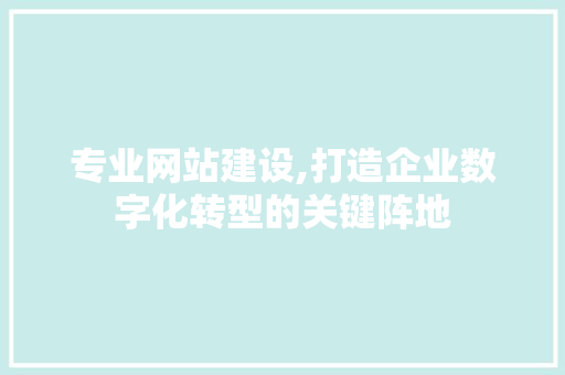 专业网站建设,打造企业数字化转型的关键阵地