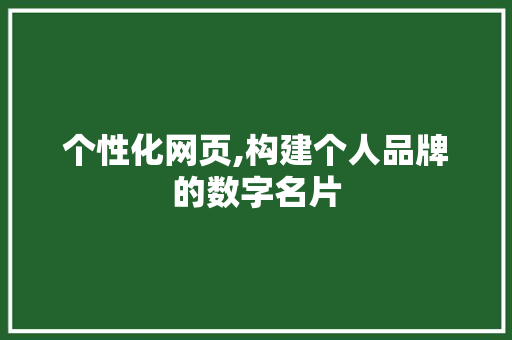 个性化网页,构建个人品牌的数字名片 个性化网页,构建个人品牌的数字名片 SEO关键词